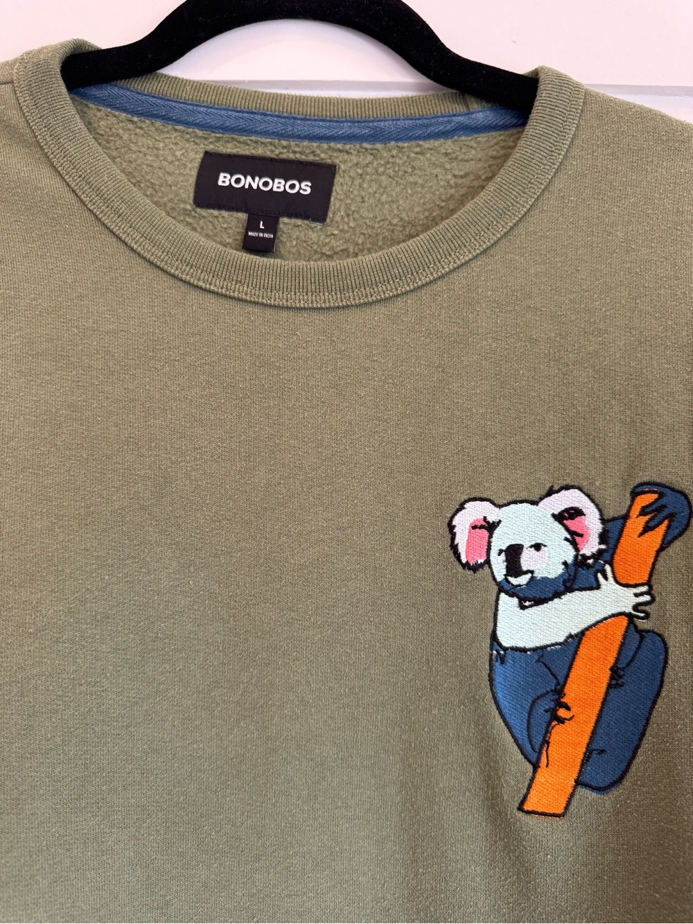 Bonobos Olive Crewneck Sweater with Koala Patch - Picture 2 of 3